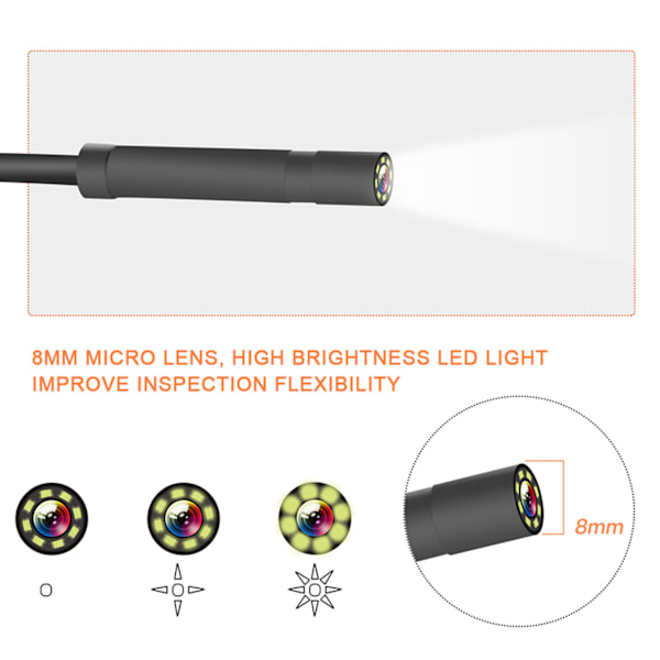 4.3 tuuman LCD 1080P kädessä pidettävä endoskooppi IP67 8 mm vedenpitävä borescopetarkastuskamera 5 m