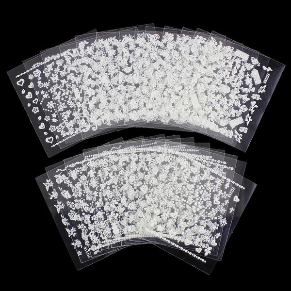 Vit Blommor Nageldekorationer Självhäftande Stickers 10 Ark