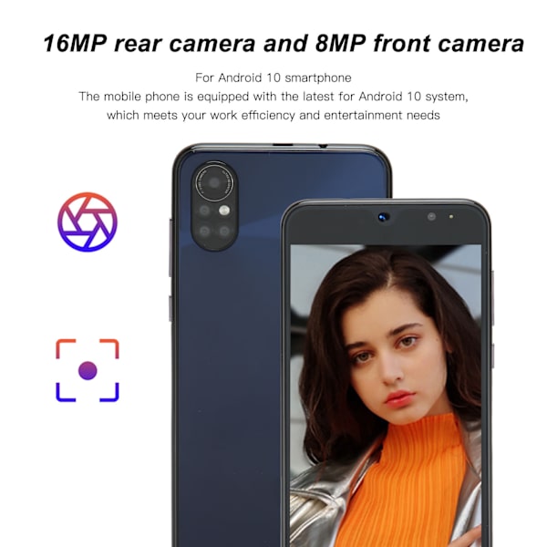 5,5 tommer smartphone HD-skærm ansigtsgenkendelse 4 GB RAM 32 GB ROM mobiltelefon til Android 10 100V til 240V