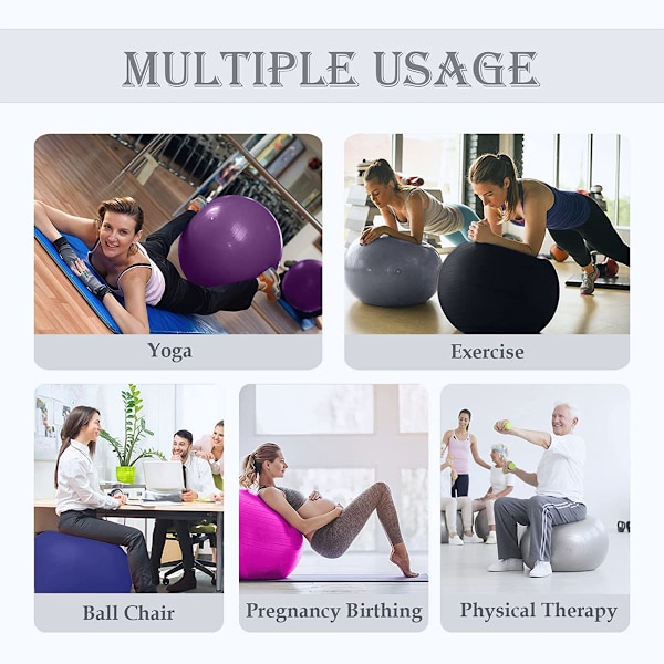 Halkfri Stabilitetsboll för Professionell Yoga &amp; Cardio Drumming, Extra Tjock &amp; Anti-Burst för Pilates, Fysioterapi, Snabb Dubbel