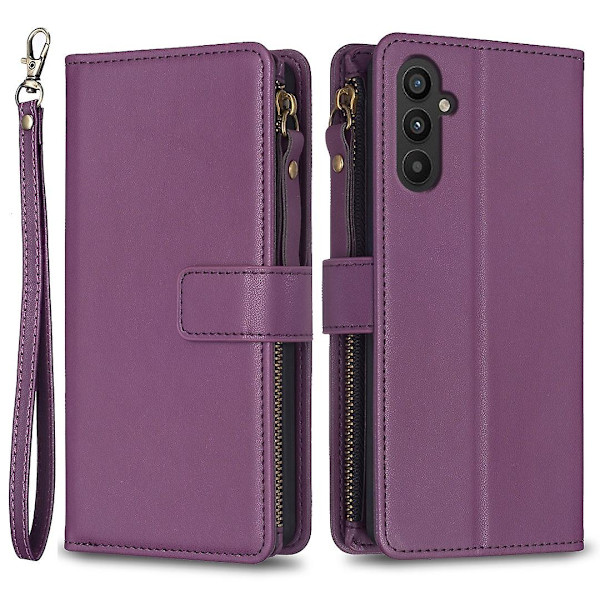 Enfärgad, Blixtlåsväska, Case, Modell Mörklila, Samsung Galaxy A34 5G