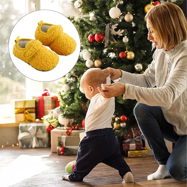 1 par Unisex Barn Toddler Tofflor Strumpor, Konstgjorda Ulltofflor med Halkfri Gummisula (Inre längd 13.5cm) yellow 13.5cm