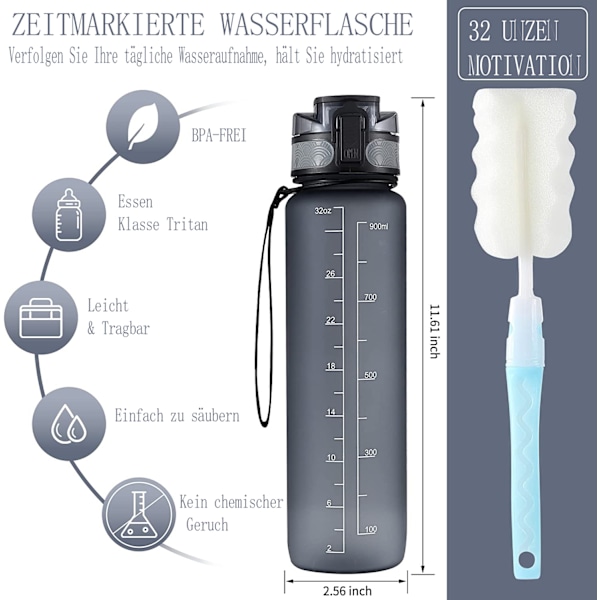 Daglig Hydreringspartner, Humaniserad Design Motiverande Vattenflaska med Sugrör, BPA-fri, Återanvändbart Tritanmaterial av Livsmedelskvalitet, 1L Kapacitet för