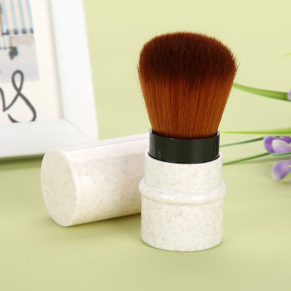 Kort marmorerad sminkborste för foundation, stretchbart handtag, rouge- och puderborste, beige