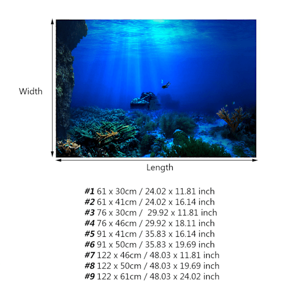 Klæbende Seaworld baggrundsplakat til akvariefisktankdekoration 61 x 41 cm