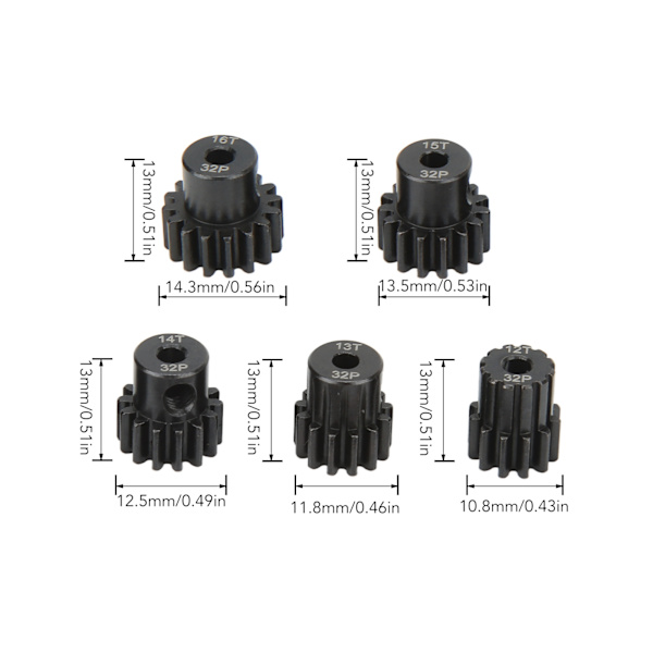 32DP 0.8M 3.175mm RC-moottorin hammaspyörä 12T 13T 14T 15T 16T hammaspyöräsarja kromimolybdeeniteräs 1/10 RC-automallihammaspyörä