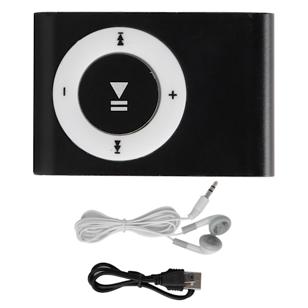 Kannettava digitaalinen musiikkisoitin MiniMP3 BackClip -soitin kuulokkeilla ja USB-kaapelilla (Noir )