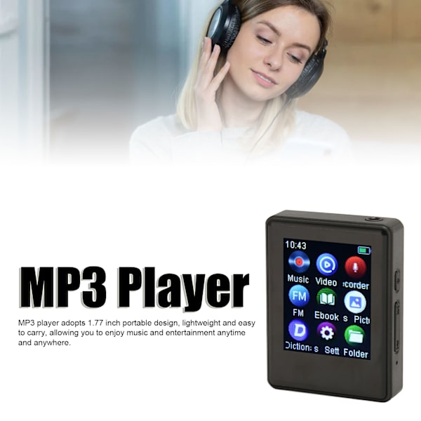 MP3-afspiller HiFi Stereo Sound Bluetooth 5.0 Indbygget højttaler FM-radio Elektrisk bog Alarmur Digital diktafon