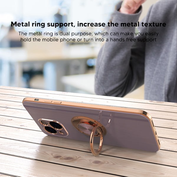 Mobiltelefon Skal Rosaguld Elektroplettet Ring Telefon Etui Damer Ultra Tynd Blød TPU Telefon Cover til IPhone 13 Pro Hvid