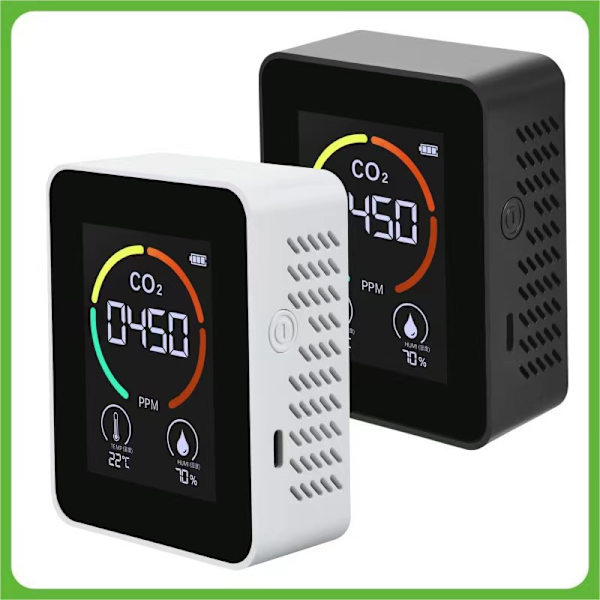 Koldioxiddetektor, Bekasa 5-i-1 luftkvalitetstestare inomhus CO2-mätare digital TVOC HCHO-monitor temperaturfuktighetssensor testare färgglad