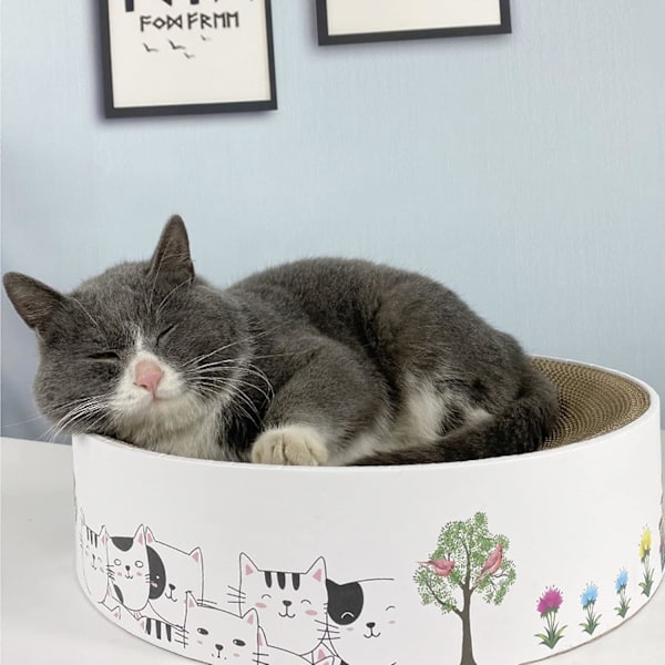 Kattklösbräda i Kartong, Multifunktionell Klösmöbel för Innekatter, Hållbar Återvunnen Kartong Oval Kattklösmatta, Sluten Botten Design