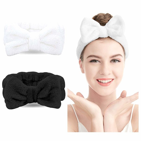 Spa Headband – 2 Pack Bow Hair Band Women Facial Makeup Head Band Soft Coral Fleece Head Wraps For Shower Washing Face