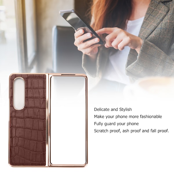 Telefonskal skyddande fodral för Samsung Galaxy Z Fold 4 Nano Plating Krokodil mönster äkta läder reptåligt brunt