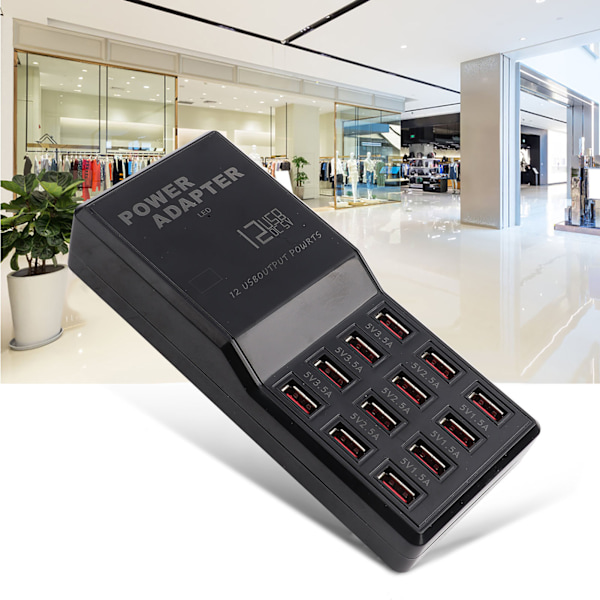 12-Port Multi Fast Charger USB-opladningsstation Hub til mobiltelefon Tablet (110-240V)EU