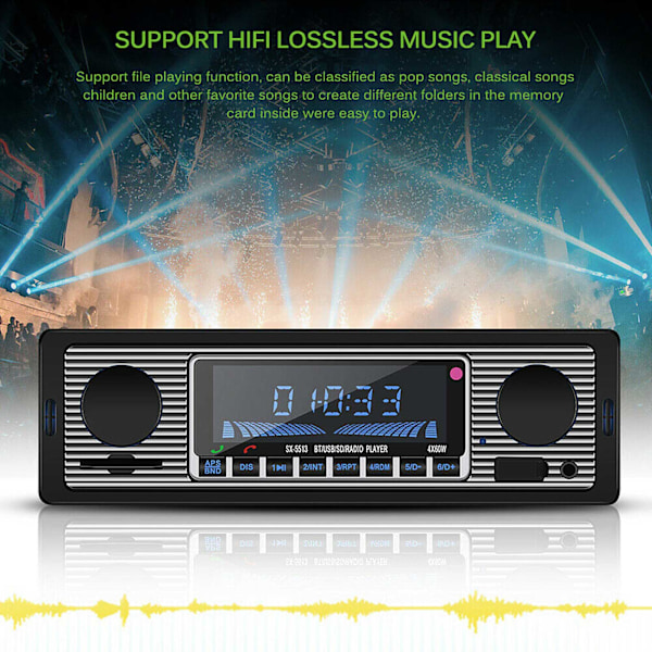 Auto Bluetooth Radio Classic Auto Stereo MP3 Musikafspiller med USb Sd AUx FM InDash Hovedenhed(12V )