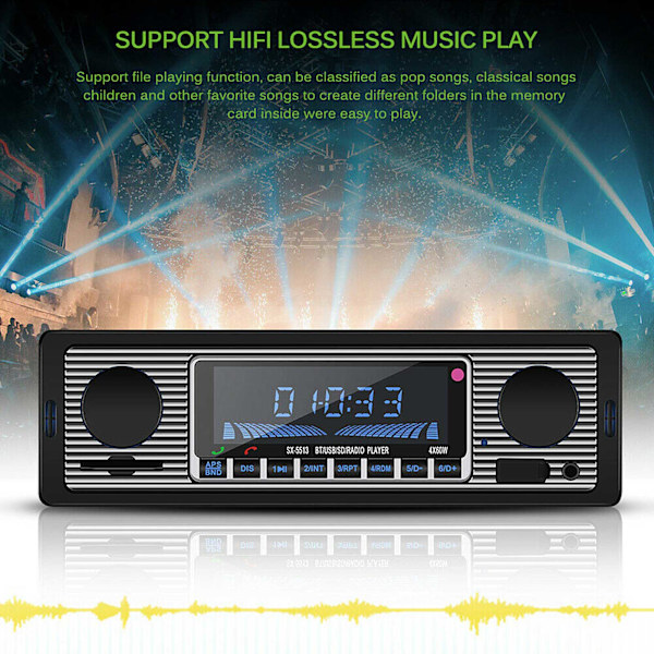 Auto Bluetooth Radio Classic Auto Stereo MP3-soitin USB-SD-AUX-FM-liitännällä (12 V)