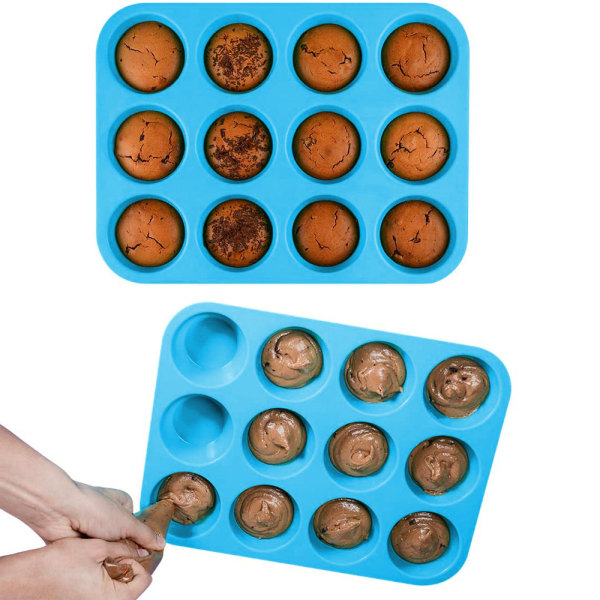 Silikonmuffinsform för 12 muffins non-stick belagd, Lämplig för