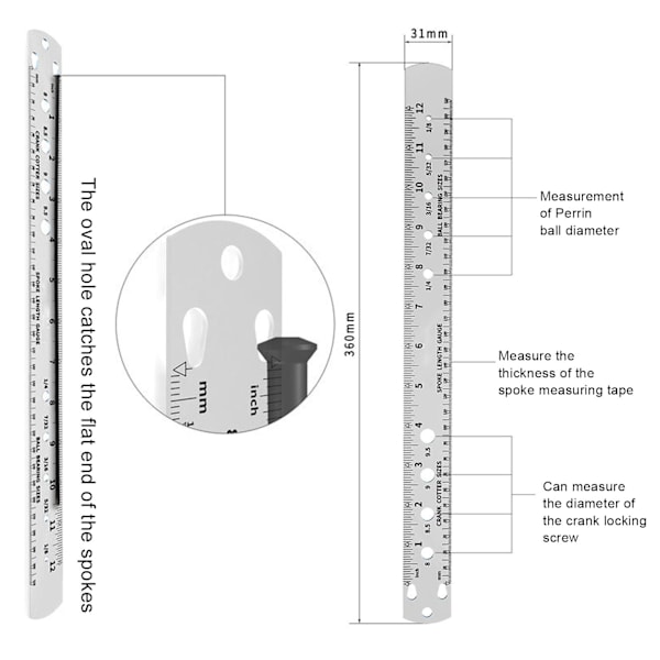 Pyörän puolan mitta, ruostumaton teräs, kaksisuuntainen polkupyörän mittaustyökalu kampilukitusruuville