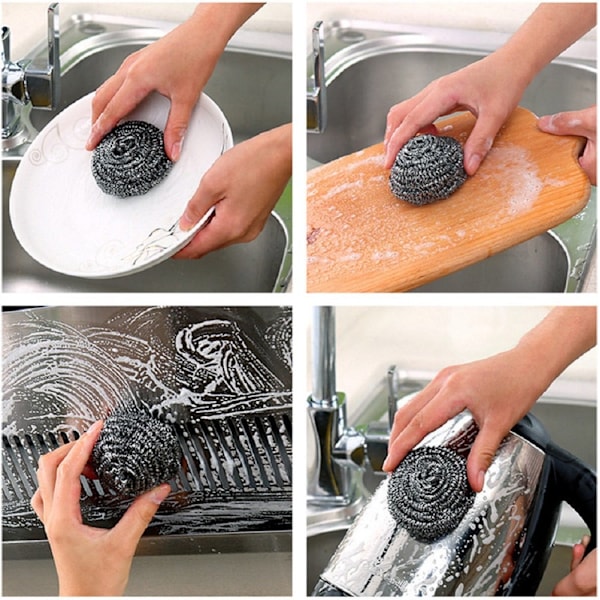 Stålullsskrubb, rostfria stålsvampar för rengöring av många olika saker, tätt lindat rostfritt stål för förbättrat grepp, ergonomisk design för användaren