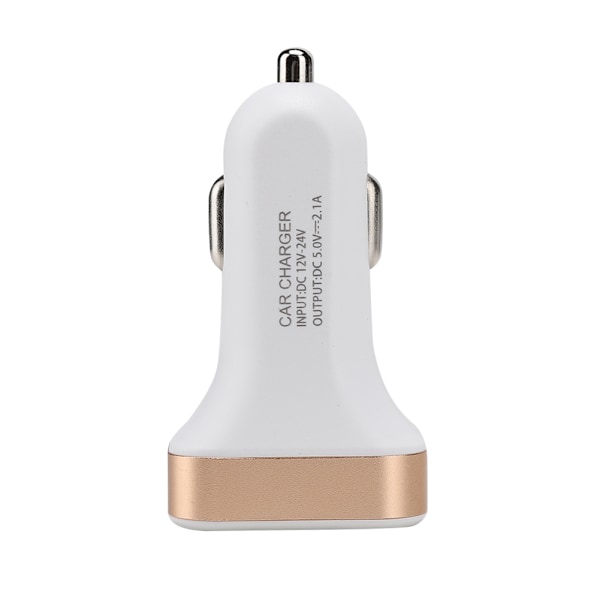 Mini 2-port USB-billaddare med LED-display Säker laddning Billaddare för telefon (Vit Guld)