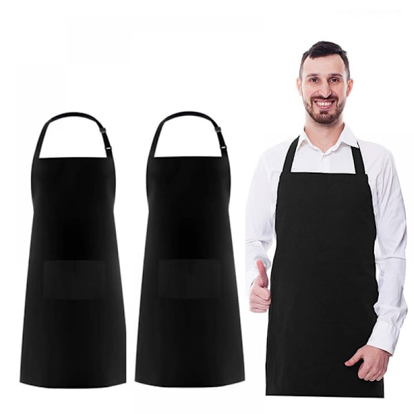 2 ställbara förkläden med 2 fickor, matlagningsförkläde köksförkläde för kök, restaurang, café