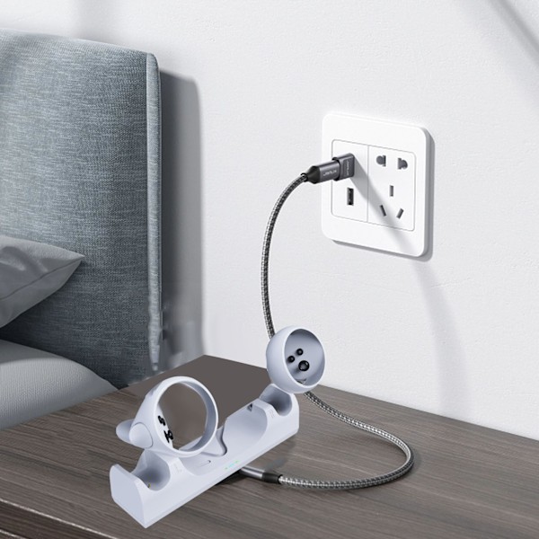VR-ladestasjon for Oculus Quest 2, ladestasjon for Meta Quest 2 med 2 oppladbare batterier og USB C-kabel
