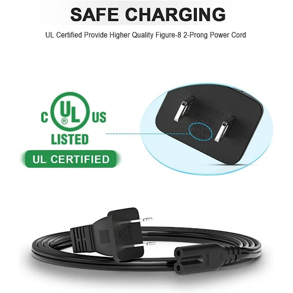Universell Strömkabel, AC Väggkontakt 2 Stift Icke Polariserad 3Ft Kabel För Sony Ps5 Ps4 Ps3 Xbox One S Xbox One X Kontorsutrustning Och Mer