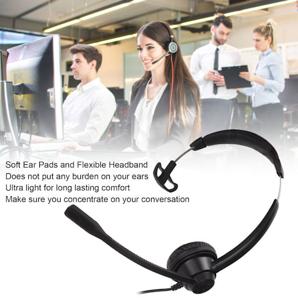 Telefonheadset med brusreducering, volymkontroll, 3,5 mm rak kontakt, ensidig affärsheadset med mikrofon för kontor