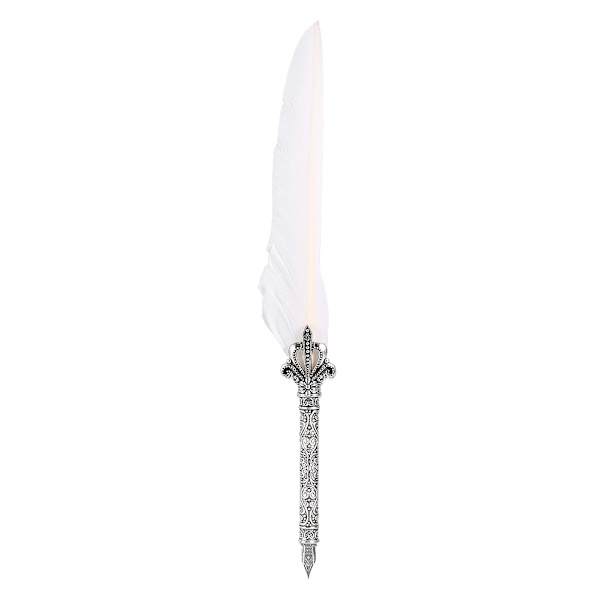 Europæisk Retro Quill Legering Fjer Skrivning med Pen Nibs & Gaveæske Sæt Med Blækflaske Hvid