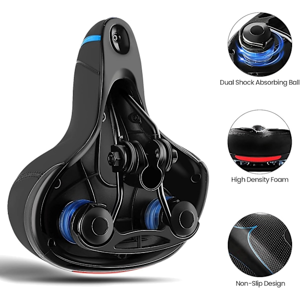 Andningsbart cykelsäte i memory foam, tyst fjädring med vattentätt läderöverdrag, ergonomisk design för säkra natturer