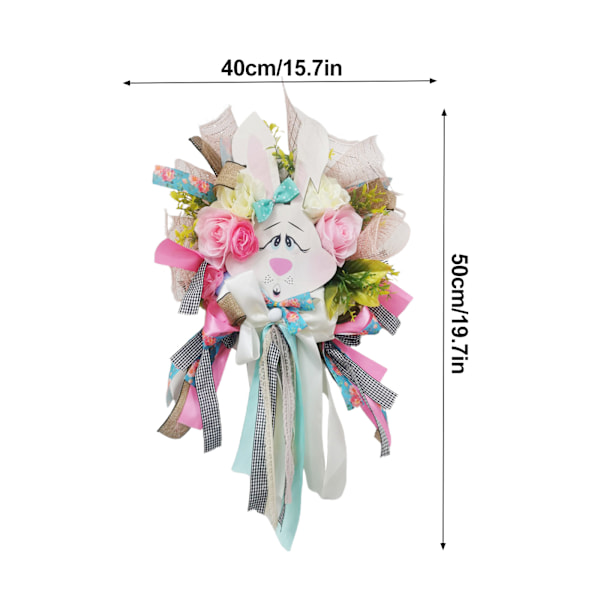 Ribbon i lantlig stil, stor säckvävsrosett, 50 x 40 cm hållbar lättviktig anti-bleknings påsknätkrans plastkanin morötter dekoration flerfärgad