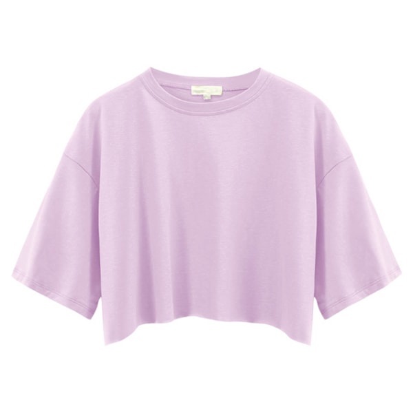 Dam Rundhalsad Kort T-shirt Enfärgad Casual Sport Kortärmad Blusar för Sommar Lavendel M