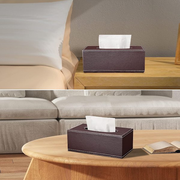 Serviettboksdeksel Rektangel, PU Lær Serviettboksholder Rektangulær, Kleenex Boksdeksler for Hjem/Kontor/Bildekorasjon