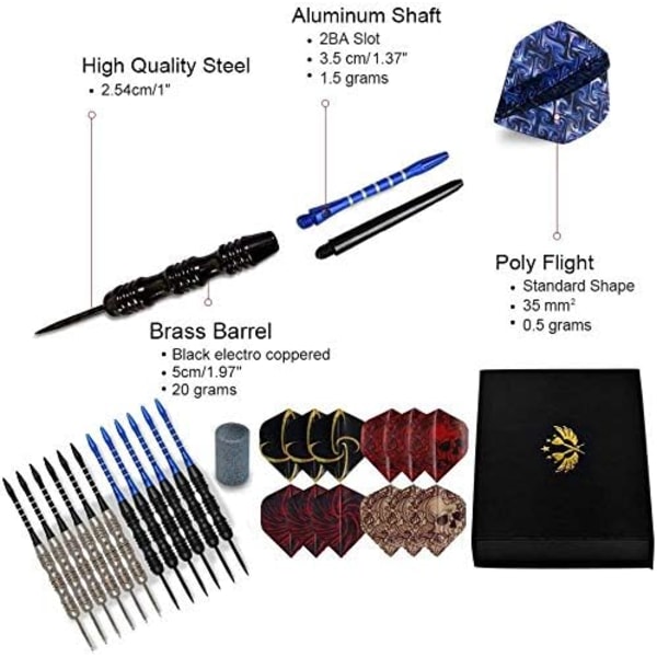 Dartset i stålspets, 12-pack, 22 gram med halkskyddat järnfat