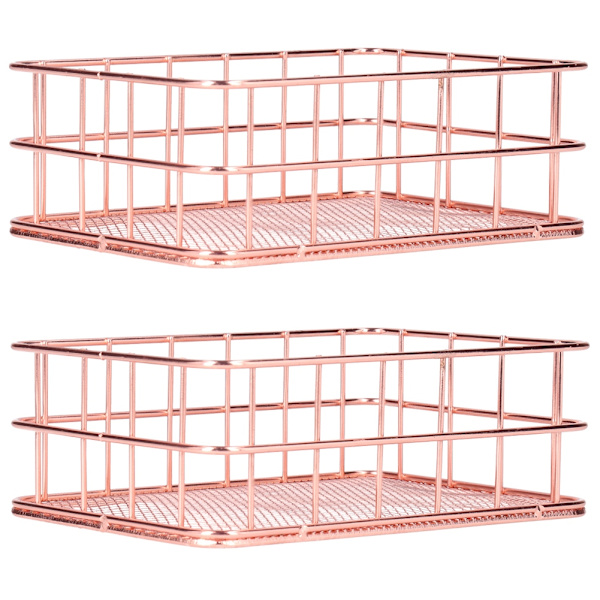 2 st nordiska enkla smidesjärnsförvaringskorgar Skrivbordsarrangör Behållare, Roséguld