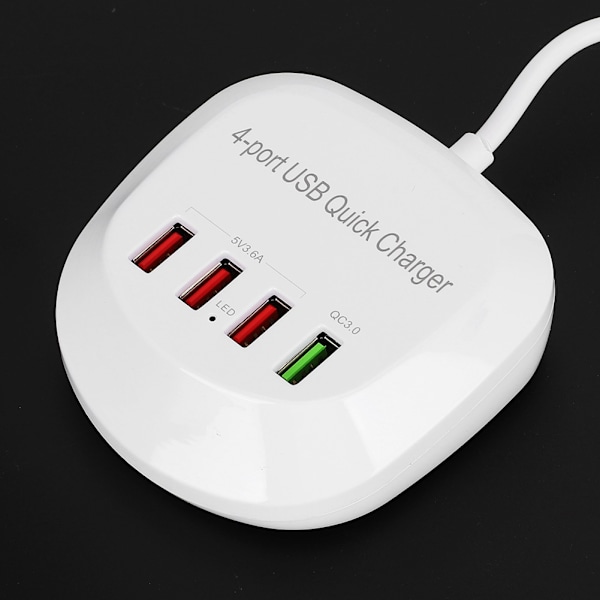 Spenning AC100-240V Bærbar 4 Porter USB Lader QC3.0 2.4A5V9V12V 3 USB 5V Utgangsport Reiseladere 36WEU