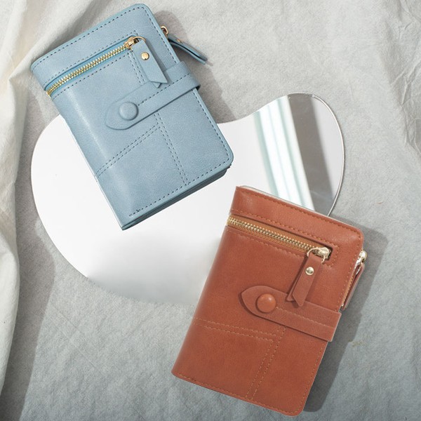 Läderplånböcker för kvinnor Liten kompakt kreditkortshållare Plånbok med blixtlåsficka