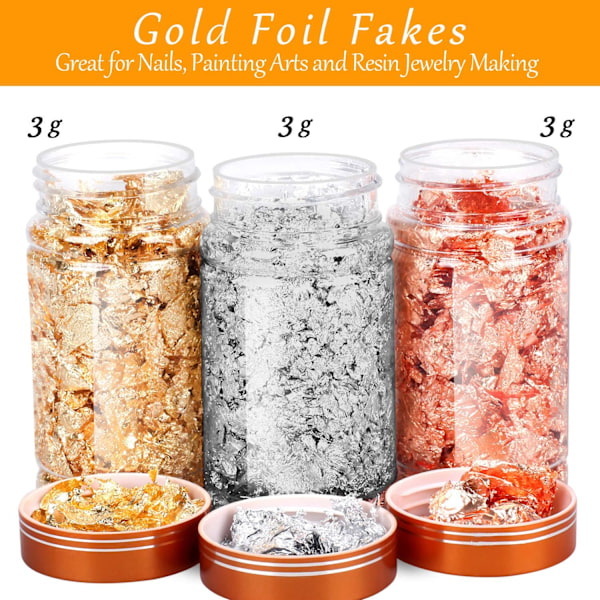 Radiant Crafting Flakes Set, Guldblad Flakes för Resin Smyckestillverkning, Icke-Bleknande Glänsande Textur för Målning, Hantverk, Nagelkonst, Heminredning,