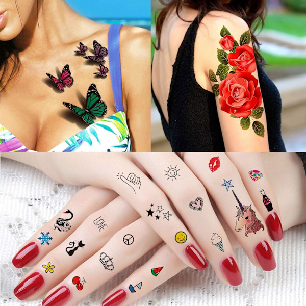 Lättapplicerade Tatueringar för Kvinnor, Passande Tillfällen Livfulla Verklighetstrogna Mönster Blomkollektion Tatueringar