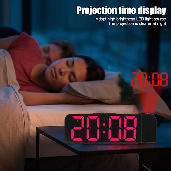 Justerbar Ljusstyrka Väckarklocka Med 180° Takprojektion, Ultra-Tydlig Display Och Batteribackup, Högljudd Alarmprojektorklocka För Alla Tillfällen