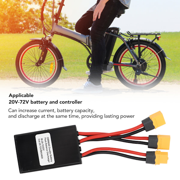 Elektrisk cykel dubbelbatteriurladdningsomvandlare dubbla batterier parallellmodul adapter 20V‑72V 40A