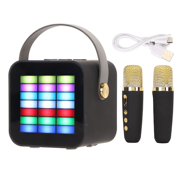 Lasten minikaraoke BT 5.3 LED-valaistustehosteilla Langaton Bluetooth-kaiutin 2 mikrofonilla juhliin