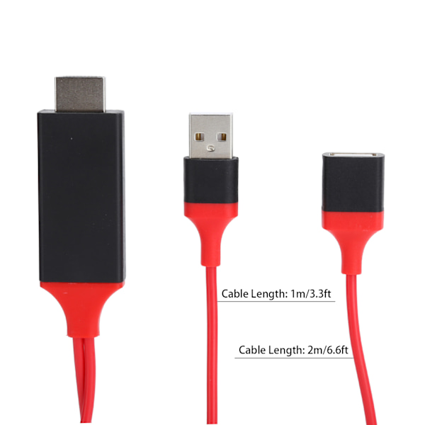 1080p TypeC Mobiltelefon til HD Multimedia Interface Kabel USB Adapter til IOs Android(Rød )