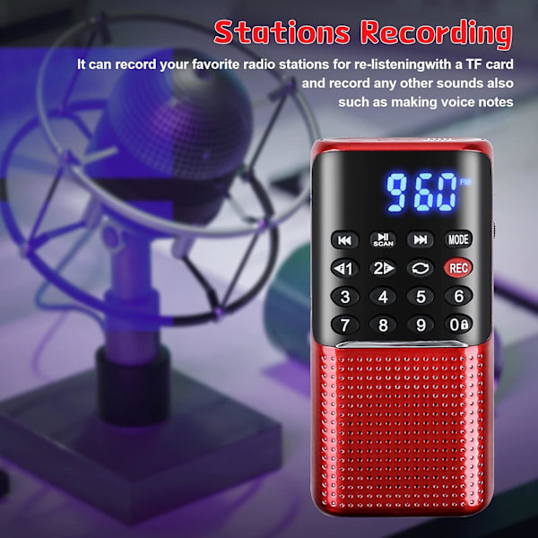 FM-radio, bärbar minihögtalare MP3-spelare (röd)