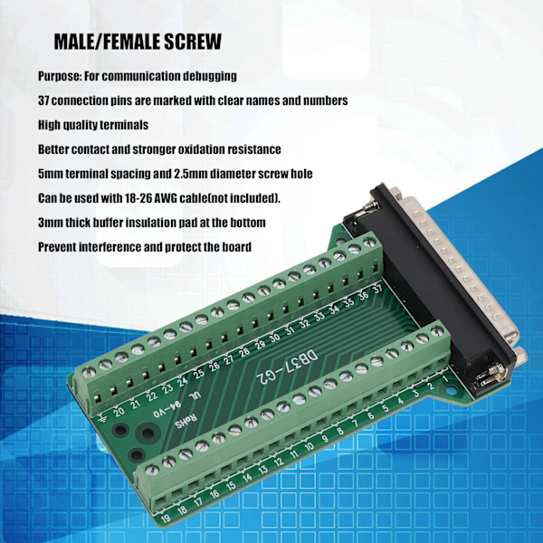 DB37 Breakout Connector Terminal Board Straight PCB Isolerad Anti Interferens AC300VDB37‑G2 Hane