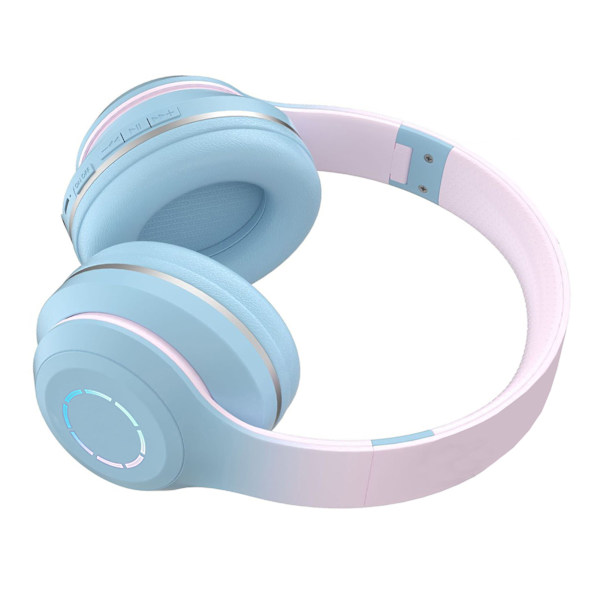 Bluetooth-hörlurar med tung bas, brusreducering, hopfällbar, gradientfärg, trådlöst headset med ljus för telefon och bärbar dator