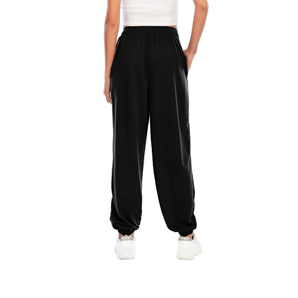 Joggingbyxor med elastisk midja Casyal Dam Sport Långa Mjukisbyxor Enfärgade Baggy Byxor Black