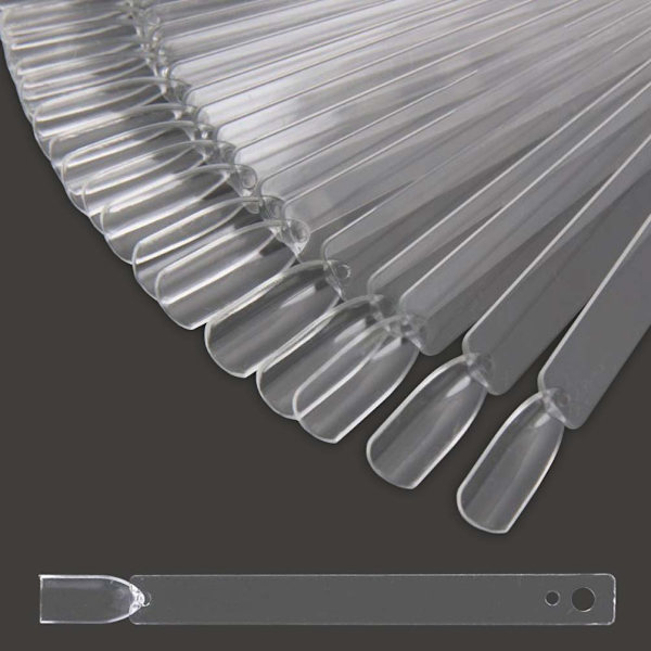 50 st transparenta fläktformade falska nagelprovpinnar nagellack övning display konstspetsar nagelprovpinnar med metalldelad ring