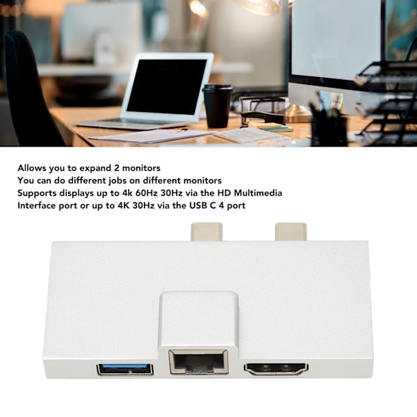 Kaksois-USB-C-laajennuskeskitin, ammattimainen 7-porttinen Plug and Play 5 Gbps:n tiedonsiirto USB-C-keskitin Surface Pro 8 9 X:lle