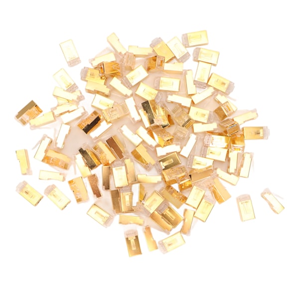 100 kpl RJ45 CAT6e läpivientiliittimiä, puhdasta kuparia, suojattu, Plug and Play, 8P8C Ethernet-kaapelin puristuspäät